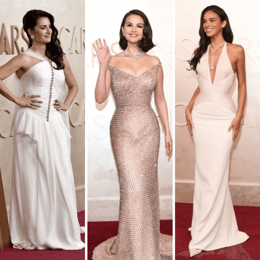 Vestidos branco e nude no Oscar 2025