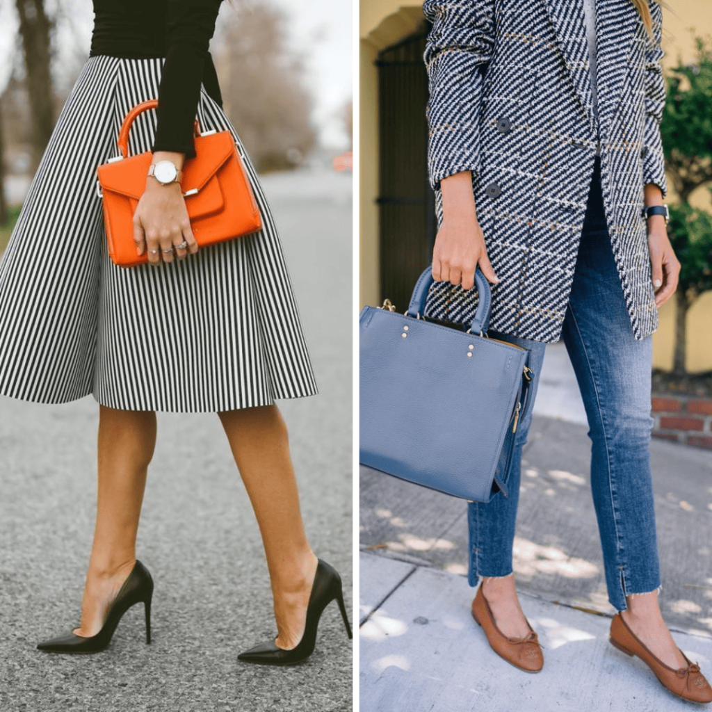 sapato e bolsa 3 bolsas e sapatos em cores diferentes