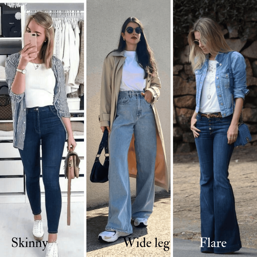 skinny wide flare modelos de calça jeans skinny, wide leg e flare