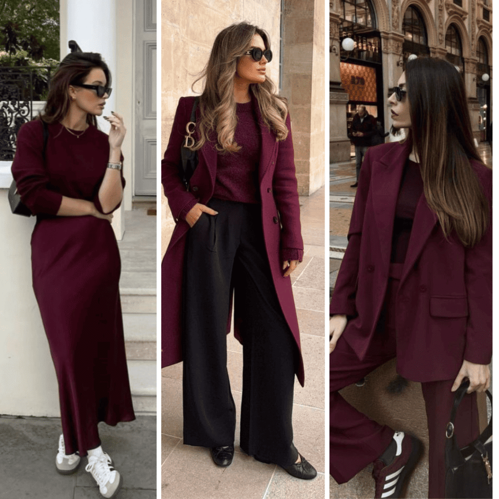 Looks atemporais ou mais elaborados com vinho ficam elegantes imediatamente
